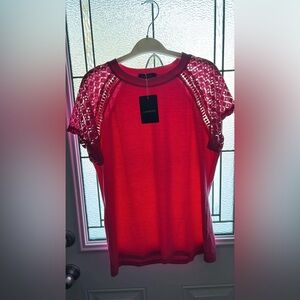 Fushia Lace Sleeve Women's Top